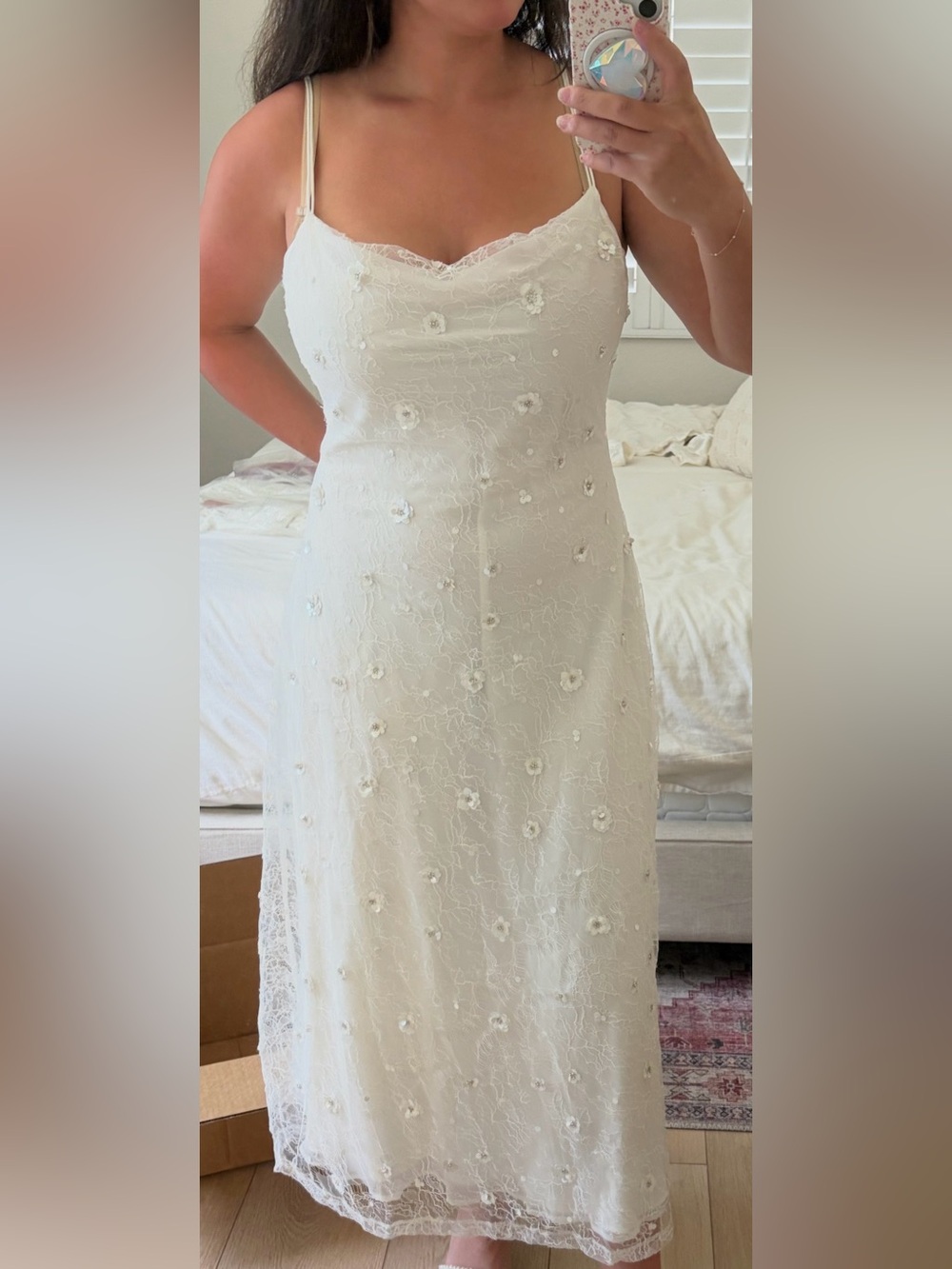 Anthropologie BHLDN 3D Deco Lace Slip Dress with Scarf